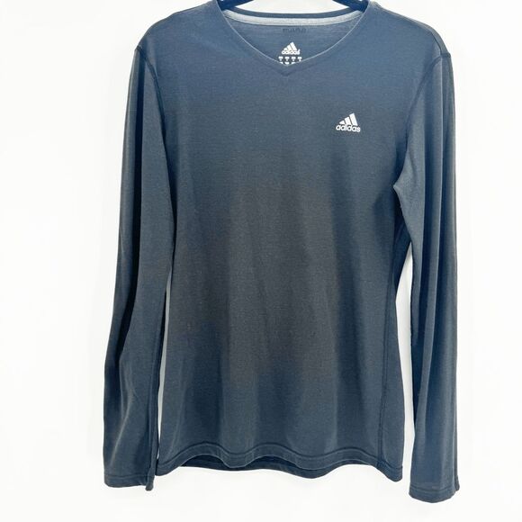 Adidas Athletic Long Sleeve Top Womens Size M Black Crew Neck Logo Pullover - Picture 1 of 12